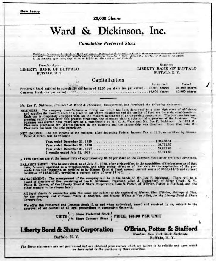 ward & Dickinson stock advertisement